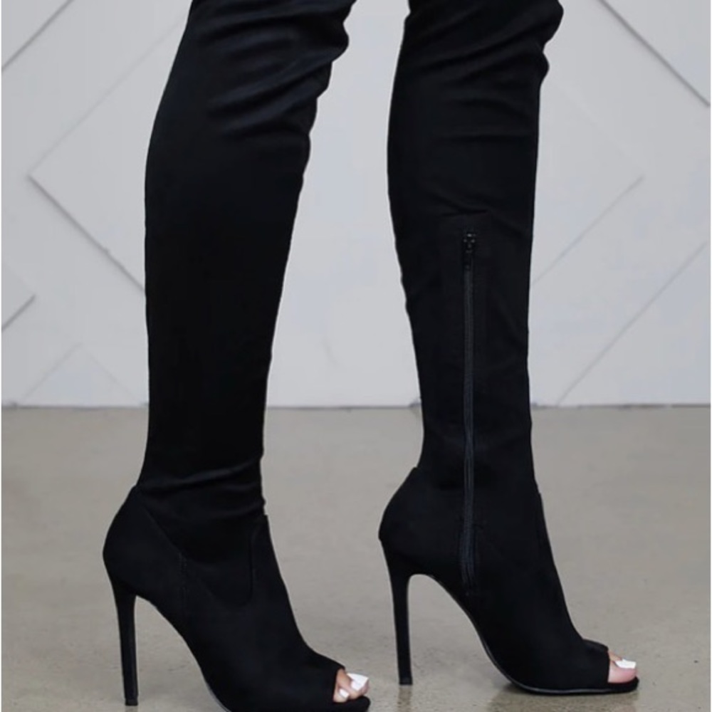 Black Over the Knee open-toe Boots, 8.5